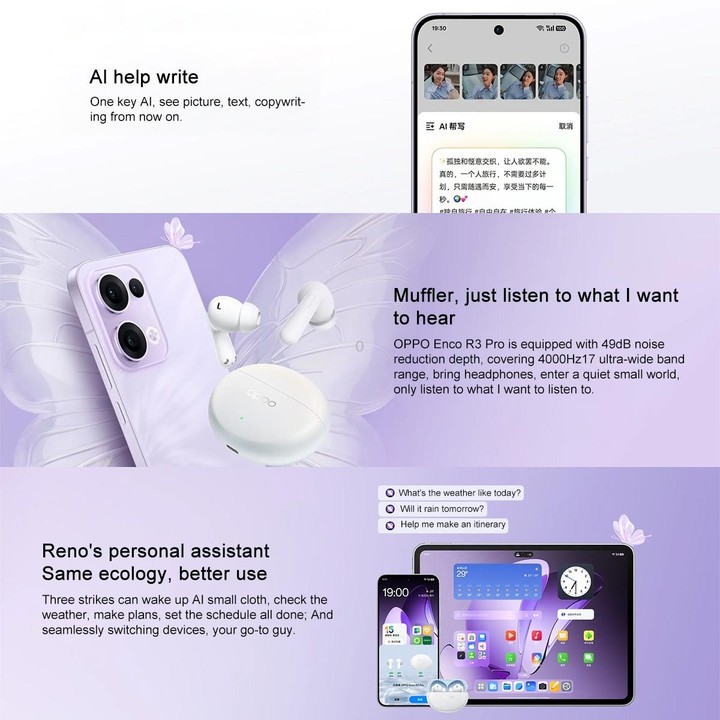 OPPO Reno13 AI Phone, 12GB+512GB, Screen Fingerprint, 6.59 inch ColorOS 15.0 Dimensity 8350 Octa Core, NFC, OTG, Network: 5G (Pu