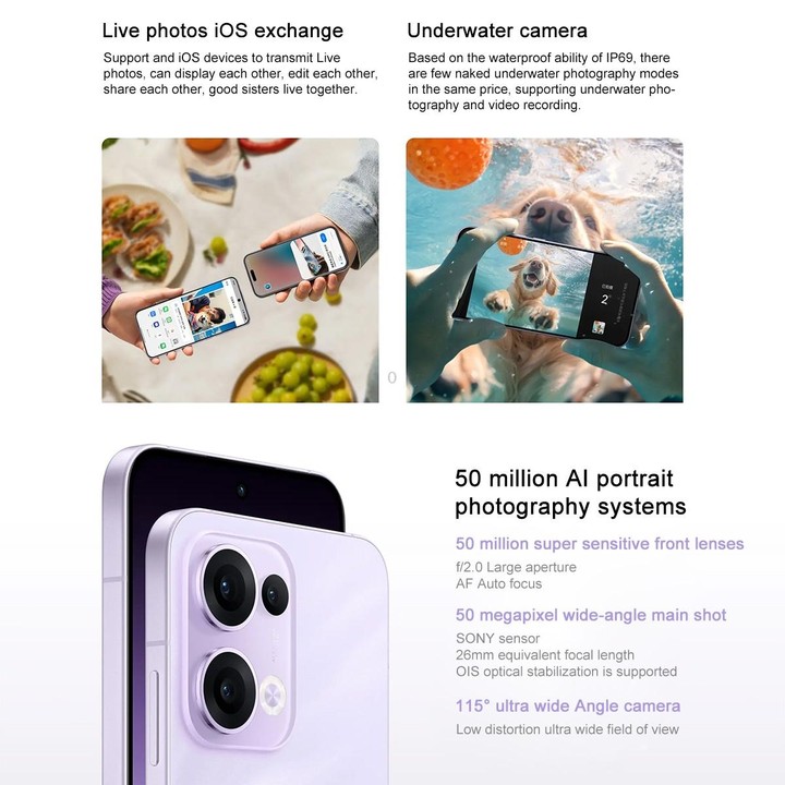 OPPO Reno13 AI Phone, 12GB+512GB, Screen Fingerprint, 6.59 inch ColorOS 15.0 Dimensity 8350 Octa Core, NFC, OTG, Network: 5G (Pu