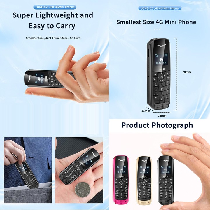 LONG-CZ J60 4G Mini Phone, 1.77 inch Unisoc T107, 21 Keys, Network: 4G, Single SIM (Black)