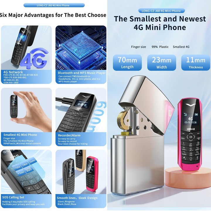 LONG-CZ J60 4G Mini Phone, 1.77 inch Unisoc T107, 21 Keys, Network: 4G, Single SIM (Black)