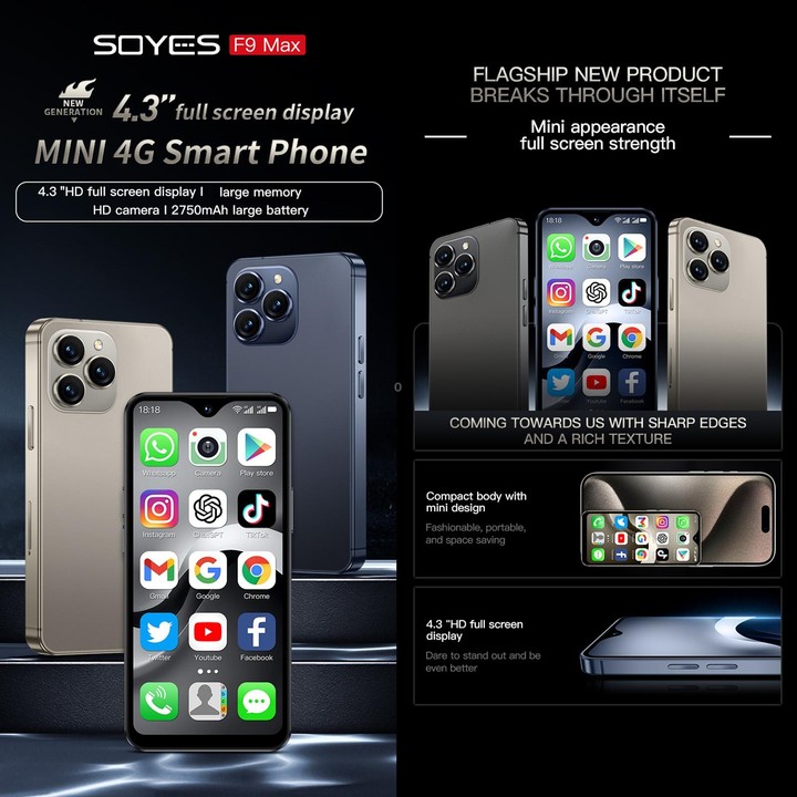 SOYES F9 Max, 4GB+64GB, 4.3 inch Android 12 MTK6762 Octa Core, Network: 4G, OTG, Dual SIM (Dark Blue)