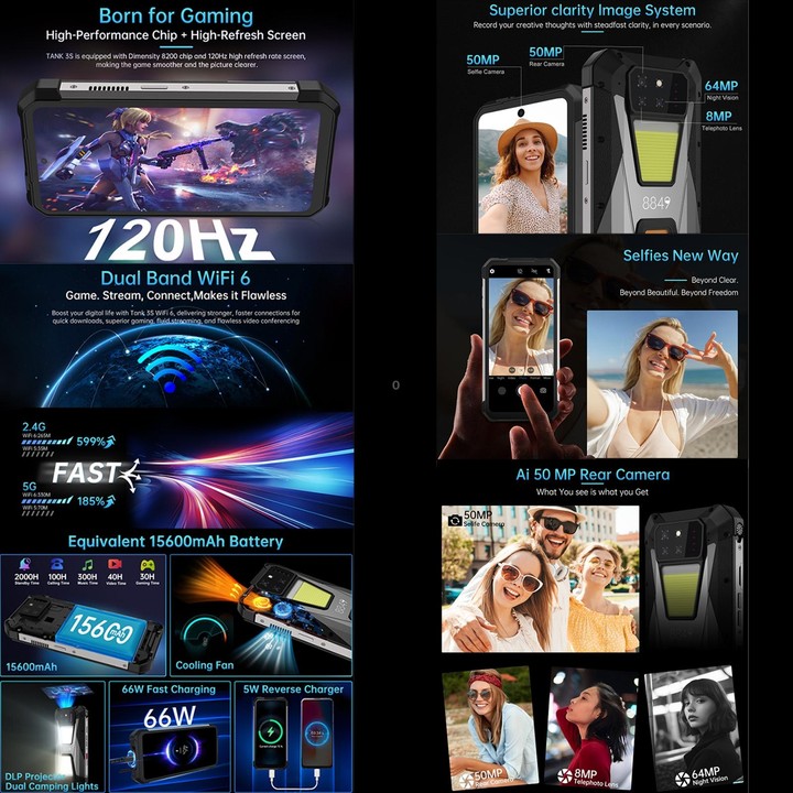 [HK Warehouse] Unihertz 8849 Tank 3S Night Vision Projector Rugged Phone, 16GB+512GB, 6.79 inch Android 14 Dimensity 8200 Octa C