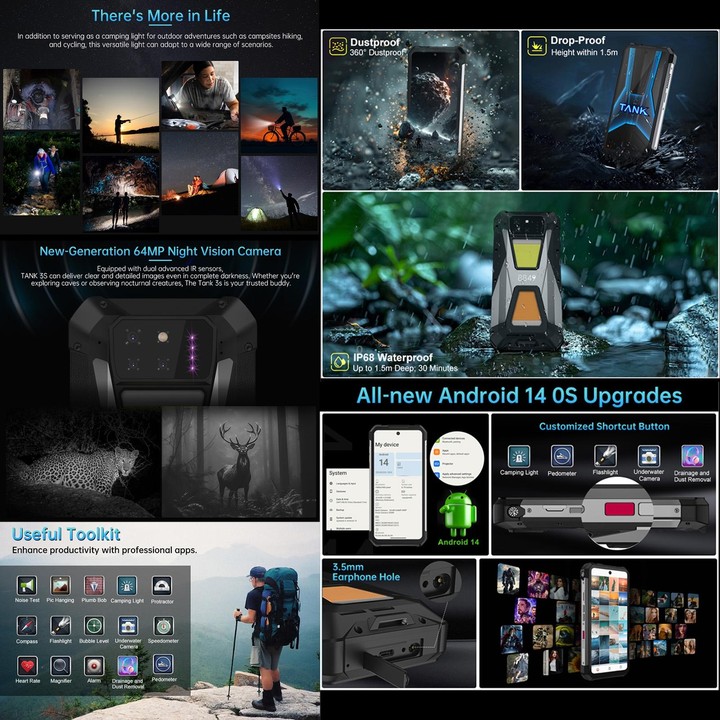 [HK Warehouse] Unihertz 8849 Tank 3S Night Vision Projector Rugged Phone, 16GB+512GB, 6.79 inch Android 14 Dimensity 8200 Octa C
