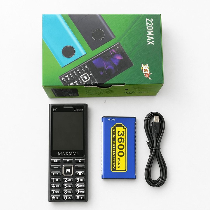 220 Max 3G Key Phone, 3600mAh Battery, 2.4 inch, SOS, 24 Keys, Dual SIM, Network: 3G, Support Whatsapp, Facebook (Black)