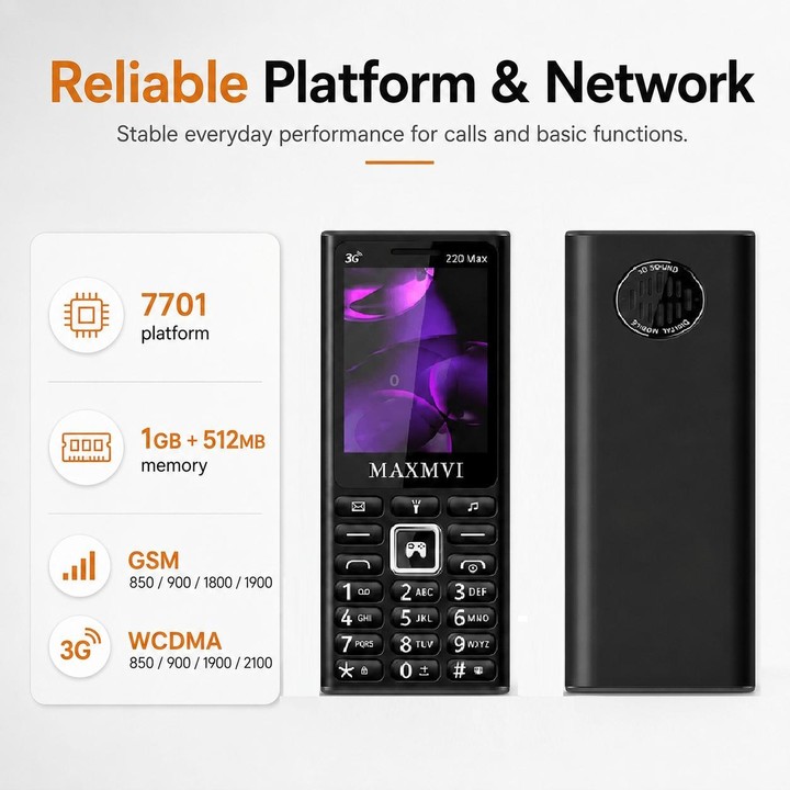 220 Max 3G Key Phone, 3600mAh Battery, 2.4 inch, SOS, 24 Keys, Dual SIM, Network: 3G, Support Whatsapp, Facebook(Dark Blue)