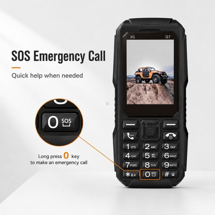 Q7 3G Key Phone, 3600mAh Battery, 2.4 inch, SOS, 21 Keys, Dual SIM, Network: 3G, Support Whatsapp, Facebook (Black)