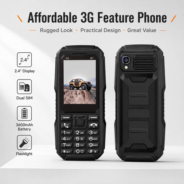 Q7 3G Key Phone, 3600mAh Battery, 2.4 inch, SOS, 21 Keys, Dual SIM, Network: 3G, Support Whatsapp, Facebook (Black)