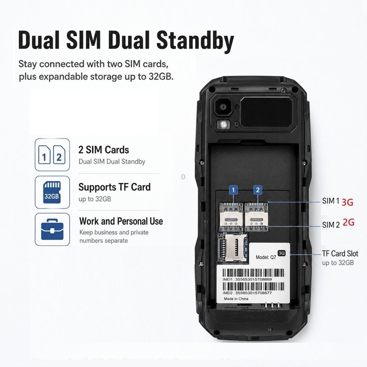 Q7 3G Key Phone, 3600mAh Battery, 2.4 inch, SOS, 21 Keys, Dual SIM, Network: 3G, Support Whatsapp, Facebook (Black)