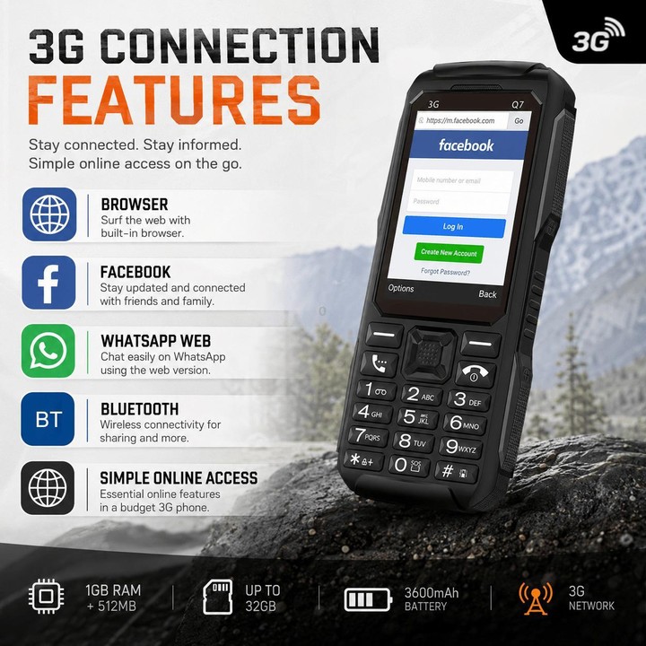 Q7 3G Key Phone, 3600mAh Battery, 2.4 inch, SOS, 21 Keys, Dual SIM, Network: 3G, Support Whatsapp, Facebook (Green)