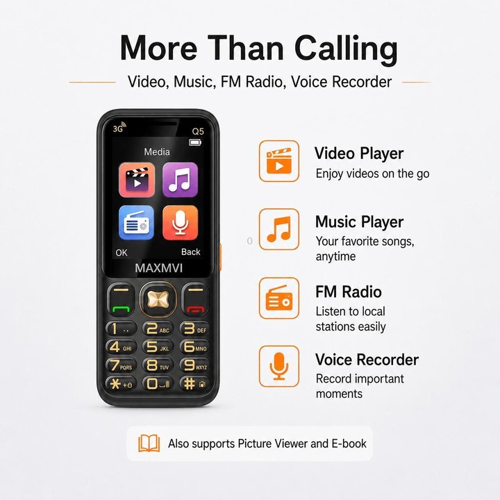 Q5 3G Key Phone, 3600mAh Battery, 2.8 inch, SOS, 21 Keys, Dual SIM, Network: 3G, Support Whatsapp, Facebook (Black)