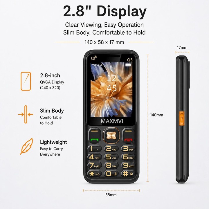 Q5 3G Key Phone, 3600mAh Battery, 2.8 inch, SOS, 21 Keys, Dual SIM, Network: 3G, Support Whatsapp, Facebook (Blue)