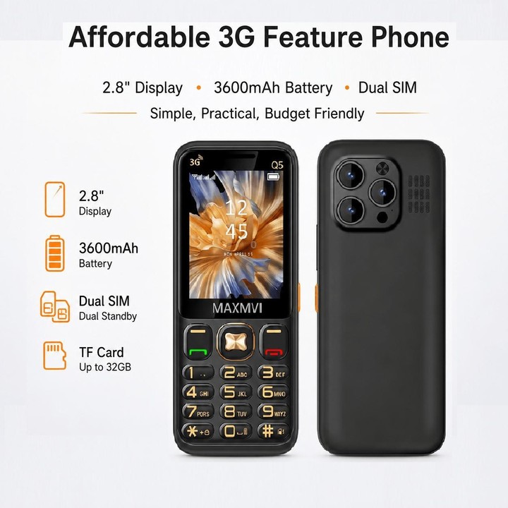 Q5 3G Key Phone, 3600mAh Battery, 2.8 inch, SOS, 21 Keys, Dual SIM, Network: 3G, Support Whatsapp, Facebook (Blue)