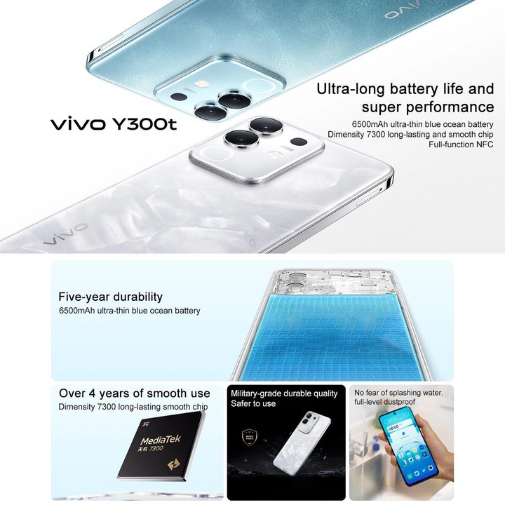 vivo Y300t, 8GB+128GB, Face ID / Side Fingerprint, 6.72 inch Android 15 OriginOS 5 Dimensity 7300 Octa Core, OTG, NFC, Network: