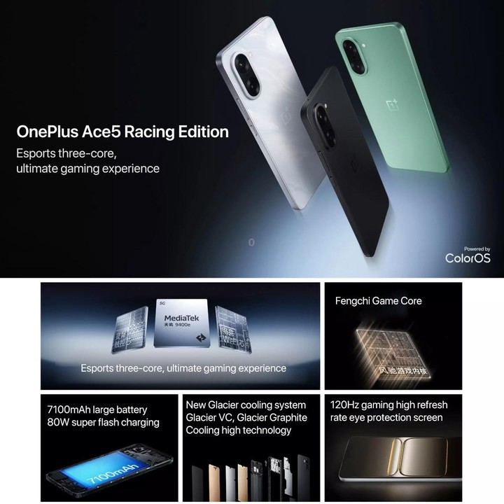 OnePlus Ace 5 Racing, 16GB+512GB, 6.77 inch ColorOS 15.0 MediaTek Dimensity 9400e Octa Core, NFC, Network: 5G (White)
