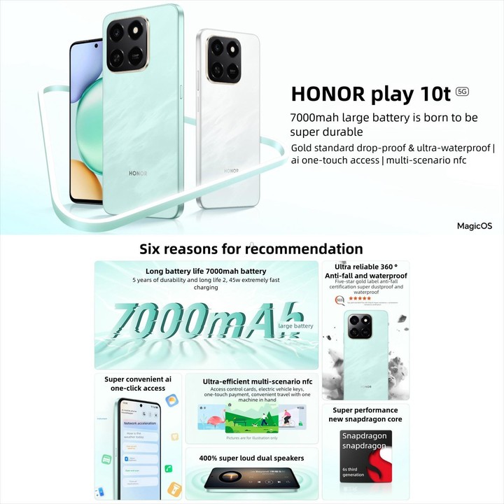 Honor Play10T, 12GB+256GB, Side Fingerprint, 6.8 inch Android 15 Magic OS 9.0 Snapdragon 6s Gen 3 Octa Core, Network: 5G (Black)