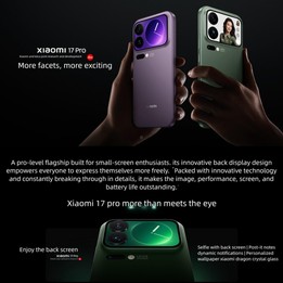Xiaomi 17 Pro, 12GB+256GB, 3D Ultrasonic Fingerprint, 6.3 inch + 2.7 inch Xiaomi HyperOS 3 Snapdragon 8 Elite Gen 5 Octa Core, N