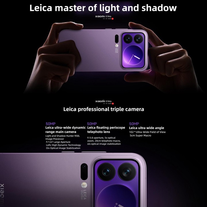 Xiaomi 17 Pro, 16GB+1TB, 3D Ultrasonic Fingerprint, 6.3 inch + 2.7 inch Xiaomi HyperOS 3 Snapdragon 8 Elite Gen 5 Octa Core, NFC