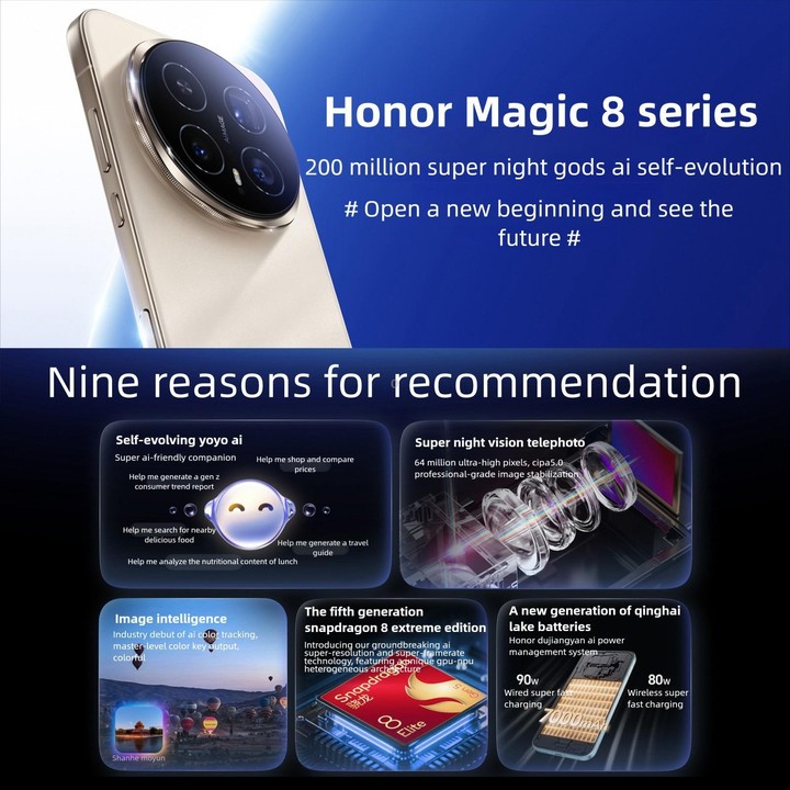 Honor Magic8, 12GB+256GB, Screen Fingerprint, 6.58 inch MagicOS 10.0 / Android 16 Snapdragon 8 Elite Gen 5 Octa Core, Network: 5