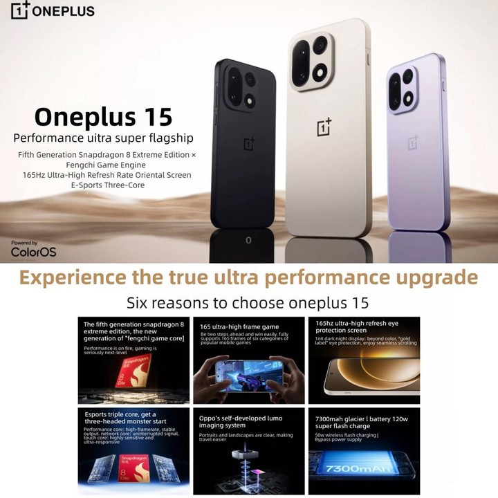 OnePlus 15, 16GB+1TB, Screen Fingerprint Identification, 6.78 inch ColorOS 16.0 Snapdragon 8 Elite Gen 5 Octa Core, NFC, Network