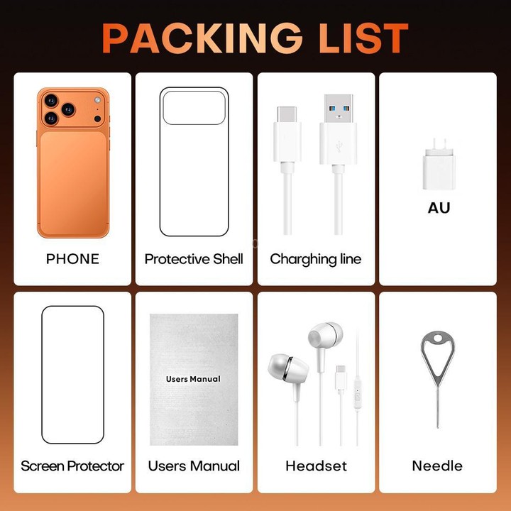i17 Pro Max / A19, 4GB+64GB, 6.85 inch Android 8.1 MTK6762 Octa Core, Network: 4G, Dual SIM, AU Plug (Orange)