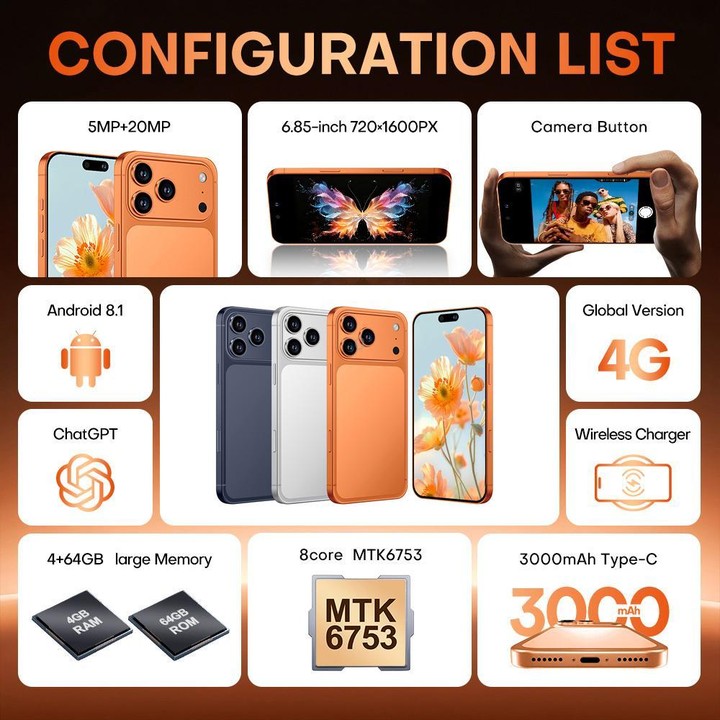 i17 Pro Max / A19, 4GB+64GB, 6.85 inch Android 8.1 MTK6762 Octa Core, Network: 4G, Dual SIM, AU Plug (White)