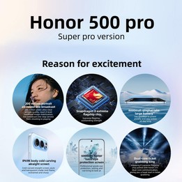 Honor 500 Pro, 16GB+512GB, Screen Fingerprint, 6.55 inch MagicOS 10.0 / Android 16 Snapdragon 8 Elite Gen 4 Octa Core, Network: