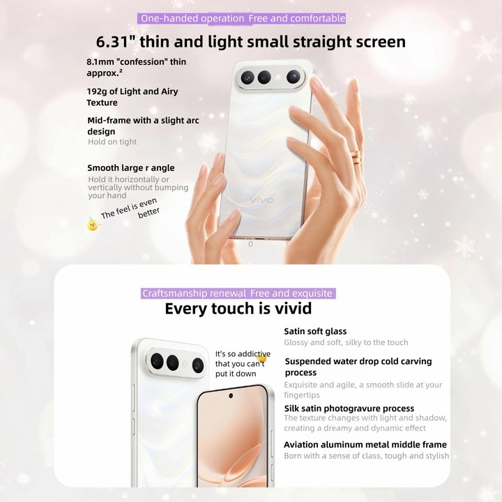 vivo S50 Pro mini, 12GB+512GB, 3D Fingerprint, 6.31 inch Android 16 OriginOS 6 Snapdragon 8 Gen 5 Octa Core, OTG, NFC, Network: