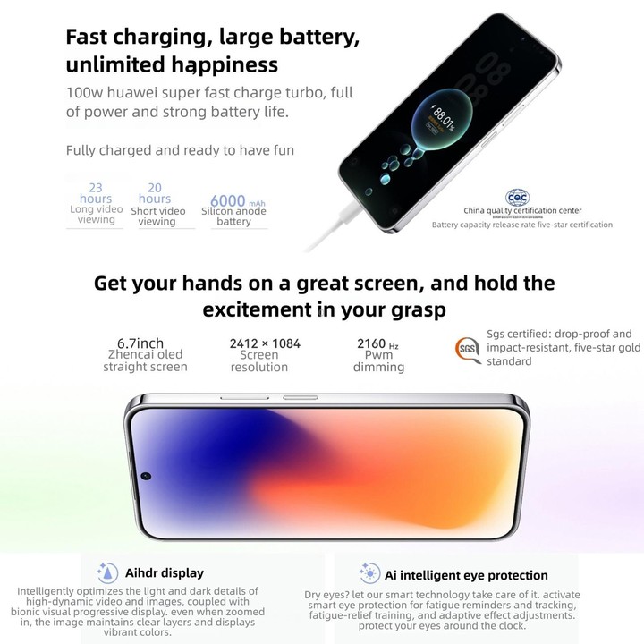Huawei nova 15, 12GB+512GB, Side Fingerprint Identification, 6.7 inch HarmonyOS 6.0 Kirin 8020 Octa Cora, NFC, OTG, Not Support