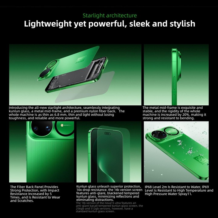 Huawei nova 15 Ultra, Xuanwu Tempered Kunlun Glass, 12GB+1TB, Side Fingerprint Identification, 6.84 inch HarmonyOS 6.0 Kirin 901