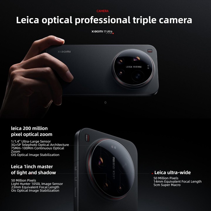 Xiaomi 17 Ultra, 16GB+1TB, 3D Ultrasonic Fingerprint, 6.9 inch Xiaomi HyperOS 3 Snapdragon 8 Elite Gen 5 Octa Core, NFC, Network