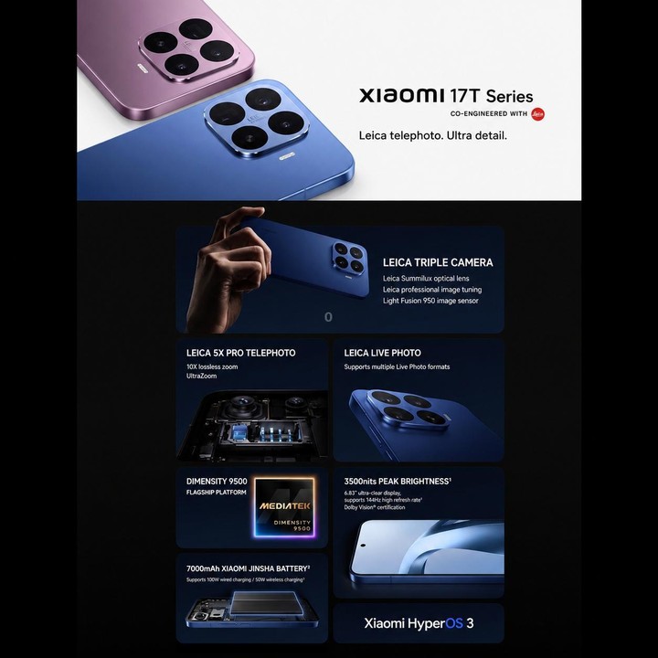 Xiaomi 17T Pro, 12GB+512GB, Screen Fingerprint, 6.83 inch Xiaomi HyperOS 3 Dimensity 9500 Octa-Core, NFC, Network: 5G (Purple)