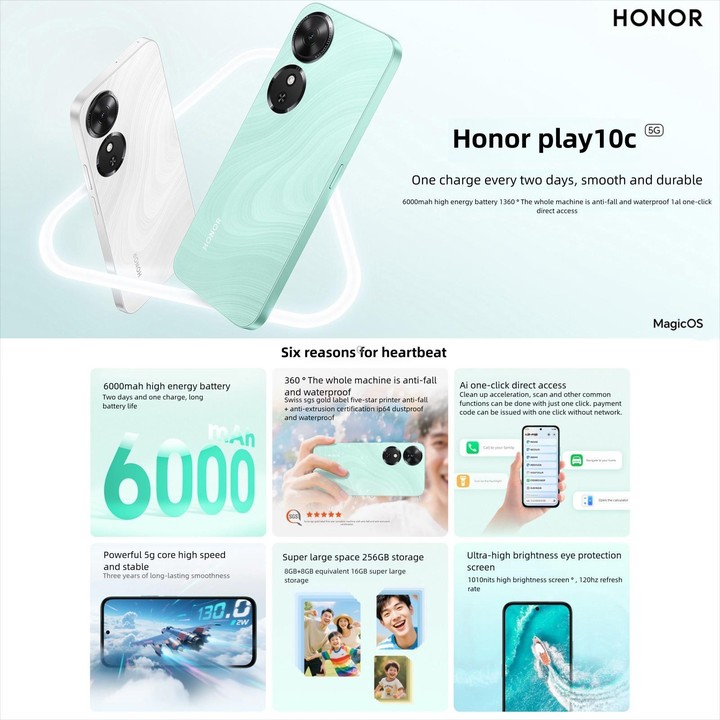 Honor Play10C, 4GB+128GB, Side Fingerprint, 6.61 inch MagicOS 9.0 Android 15 Dimensity 6300 Octa Core, Network: 5G, OTG (Cyan)