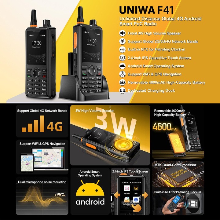 UNIWA F41 Rugged Phone, 1GB+8GB, 2.4 inch MediaTek MT6739 Quad Core, 4600mAh Battery, 21 Keys, Network: 4G (Black)