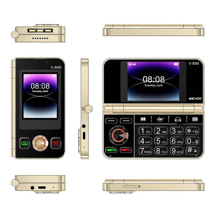 SOYES V-899, 32MB+64MB, 2.4 inch + 2.8 inch Display MTK6261D CPU, BT 3.0, Network: 2G, Dual SIM (Gold)