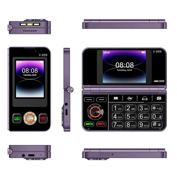 SOYES V-899, 32MB+64MB, 2.4 inch + 2.8 inch Display MTK6261D CPU, BT 3.0, Network: 2G, Dual SIM (Purple)
