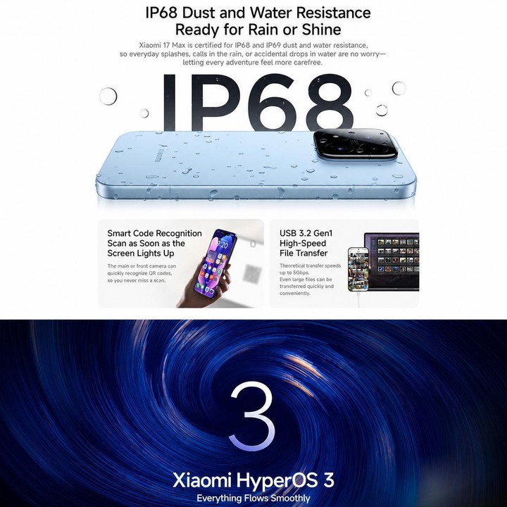 Xiaomi 17 Max, 12GB+512GB, 3D Ultrasonic Fingerprint, 6.9 inch Xiaomi HyperOS 3 Snapdragon 8 Elite Gen 5 Octa Core, NFC, Network