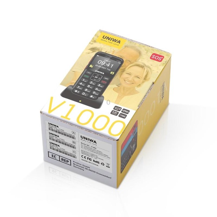 UNIWA V1000 4G Elder Mobile Phone, 2.31 inch, UNISOC TIGER T117, 1800mAh Battery, 21 Keys, Support BT, FM, MP3, MP4, SOS, Torch,