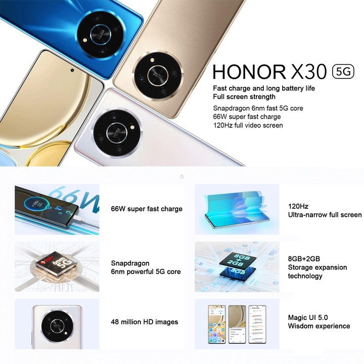 Honor X30 5G ANY-AN00, 48MP Cameras, 8GB+256GB, China Version, Triple Back Cameras, Side Fingerprint Identification, 4800mAh Bat