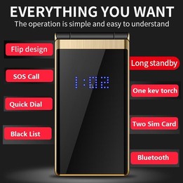 Mafam F120 Flip Phone, 2.4 inch, 5800mAh Battery, Support FM, SOS, External Time Display, GSM, Family Number, Big Keys, Dual SIM