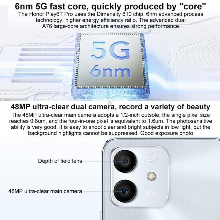 Honor Play6T Pro 5G TFY-AN40, 8GB+128GB, China Version, Dual Back Cameras, Side Fingerprint Identification, 4000mAh Battery, 6.7