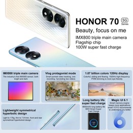 Honor 70 5G FNE-AN00, 54MP Cameras, 12GB+256GB, China Version, Triple Back Cameras, Screen Fingerprint Identification, 6.67 inch