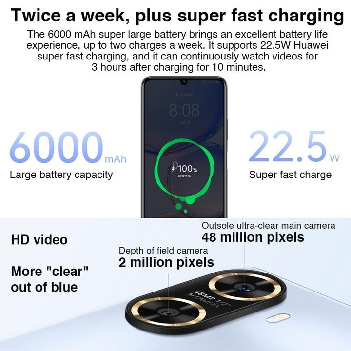 Huawei Enjoy 60 256GB MGA-AL40, 48MP Cameras, China Version, Dual Back Cameras, Face ID & Side Fingerprint Identification, 6000m