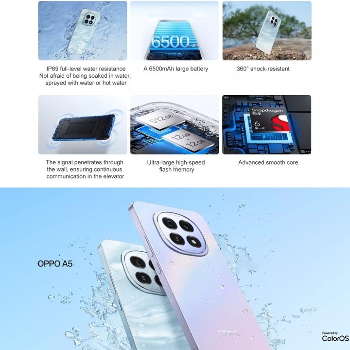 OPPO A5 5G, 12GB+256GB, Screen Fingerprint, 6.7 inch ColorOS 15.0 Qualcomm Snapdragon 6 Gen 1 Octa Core, OTG, NFC, Network: 5G (