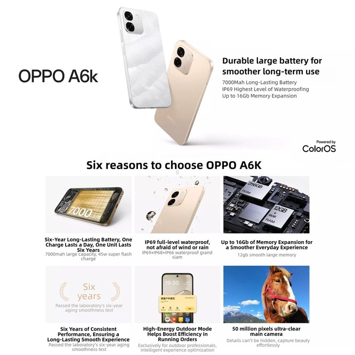 OPPO A6k 5G, 8GB+512GB, Side Fingerprint, 6.75 inch ColorOS 15 MediaTek Dimensity 6300 Octa Core, OTG, Network: 5G (Blue)