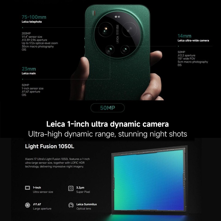 [HK Warehouse] Xiaomi 17 Ultra Global, 16GB+1TB, Ultrasonic Fingerprint, 6.9 inch Xiaomi HyperOS 3 Snapdragon 8 Elite Gen 5 Octa