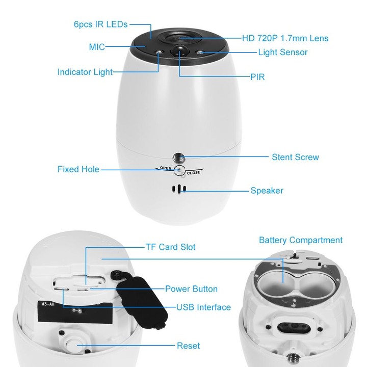 VESAFE VS-DC01 Security HD 720P Two-Way Audio Wireless Wifi IP Camera, Support Night Vision & PIR Detection & TF Card, IP54 Wate