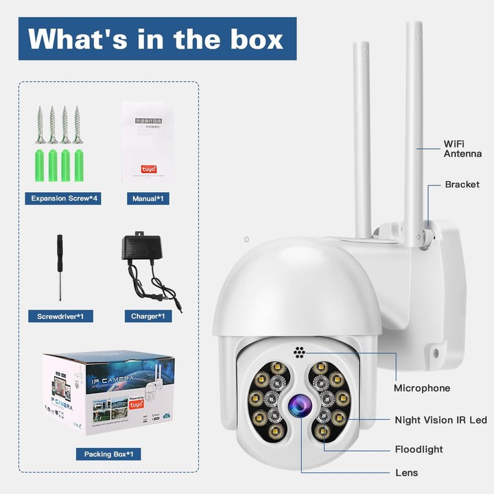 Tuya QX56 3.0 Million Pixels IP66 Waterproof 2.4G Wireless IP Camera, Support Amazon Alexa & Google Home & Motion Detection & Tw