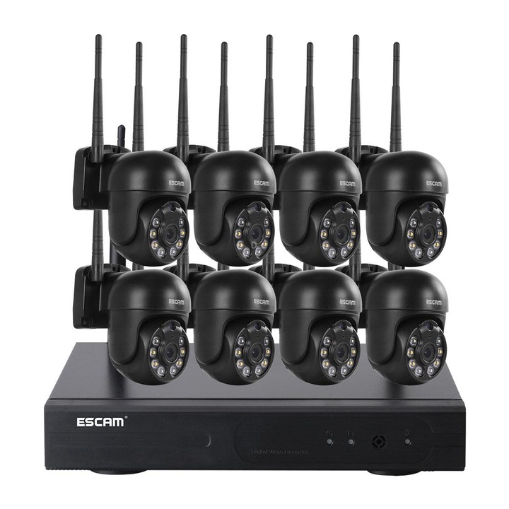 ESCAM WNK618 3.0 Million Pixels 8-channel Wireless Dome Camera HD NVR Security System, Support Motion Detection & Two-way Audio