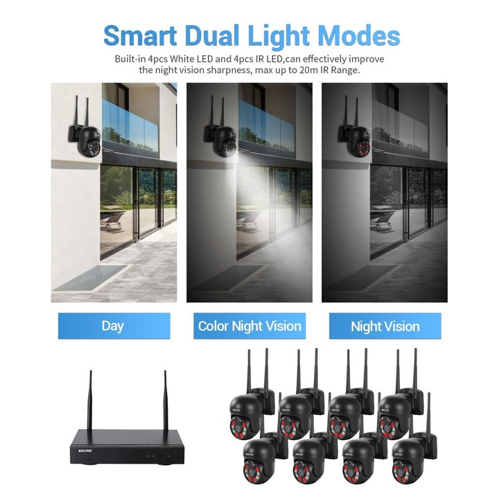 ESCAM WNK618 3.0 Million Pixels 8-channel Wireless Dome Camera HD NVR Security System, Support Motion Detection & Two-way Audio
