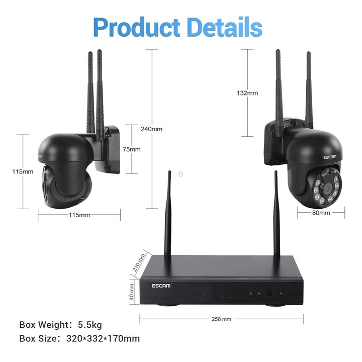 ESCAM WNK618 3.0 Million Pixels 8-channel Wireless Dome Camera HD NVR Security System, Support Motion Detection & Two-way Audio